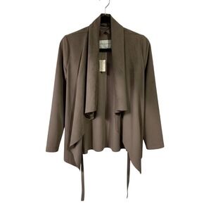 Katherine Barclay Women's S Taupe Faux Suede Waterfall Jacket Belted Perforated